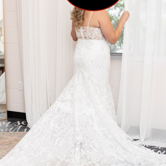 Beaded Brocade Embellished Mermaid Wedding Dress - Picture 1 of 8